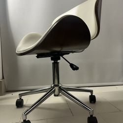 BELLEZE Mid-Century Modern Desk Chair, Contemporary Office Bentwood Style Wingback Seating, Minimalist Adjustable Vintage Replica with Swivel, Faux Le