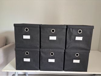 6 Black Fabric Storage Bins with Lids
