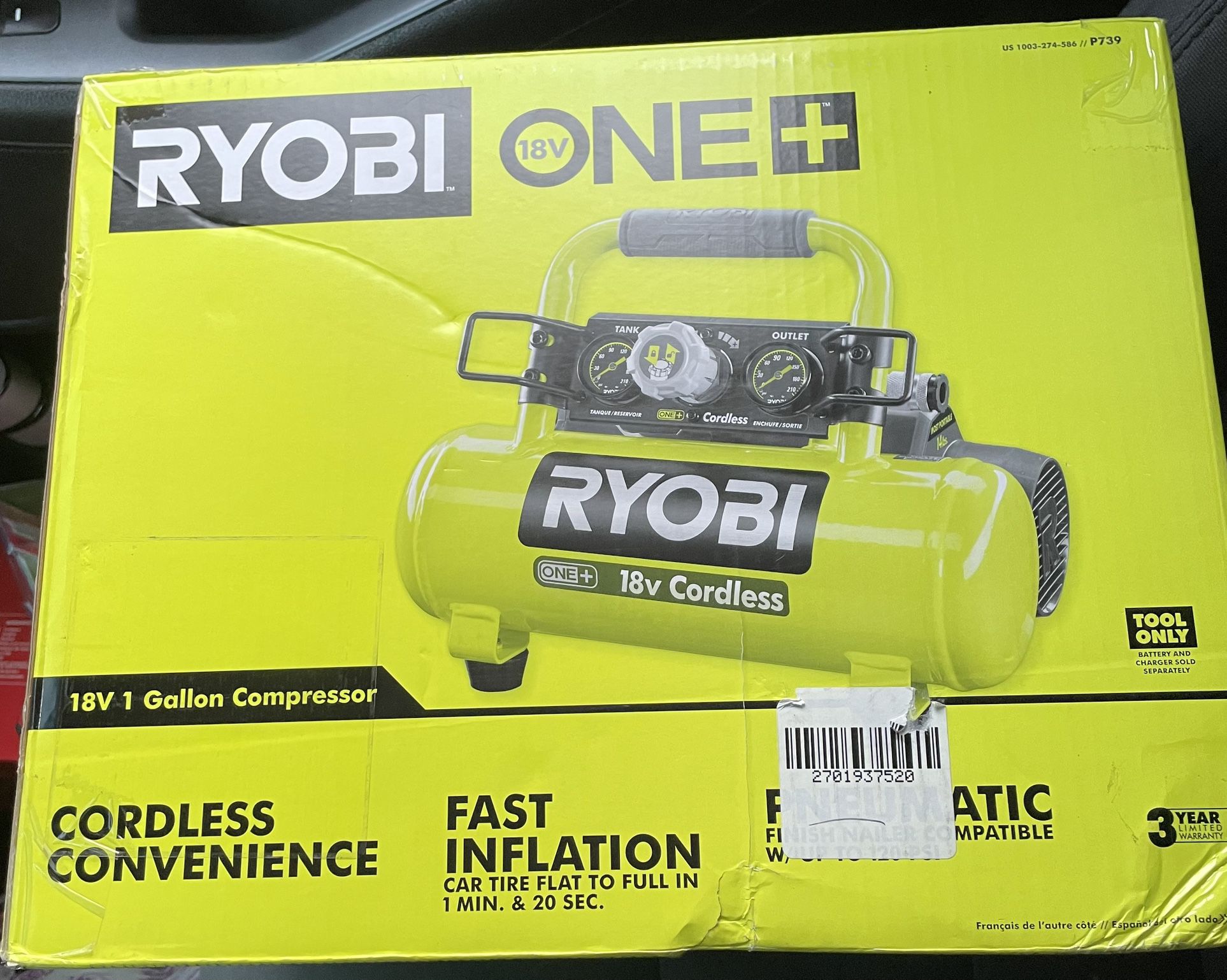 Ryobi R18AC-0 Compressor Air Multipurpose 18V Powerful Battery Body Only