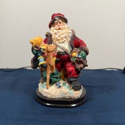 Santa Claus Resin Figurine with Deer and Child
