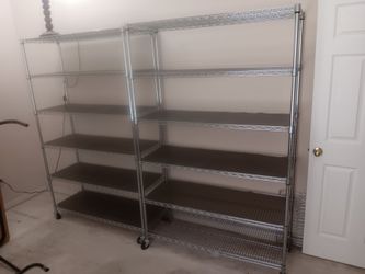 2 6 teir metal wire mesh shelfs. In great shape. No rust. Selling for $85