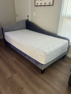 Gray Velvet Daybed Twin Bed with Like New 11” Mattress