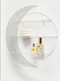 Acrylic Glitter Crescent Moon - 3 Shelf Wall Decor