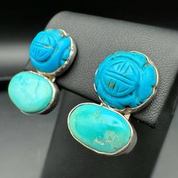925 sterling Native American silver Turquoise stones clip on earrings