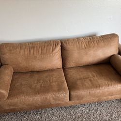 Moving Sale! Like-New Tan Faux Leather Sofa — Must Go!