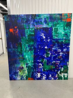Large Abstract Canvas Painting Blue Green
