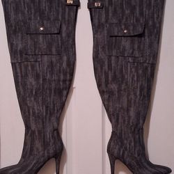 Women's Fashion To Figure Scarlett Thigh-high Boots. Black/Grey. Size 8 Wide.