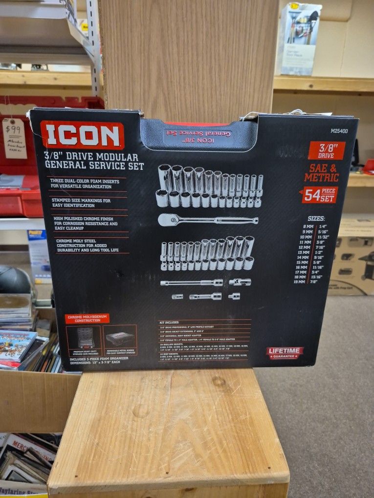 NEW Icon 54 Piece General Service Set SAE And Metric M25400
