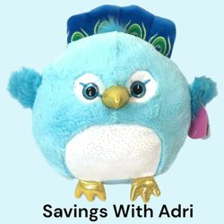 Peacock Plush Round Stuffed Animal NEW! HUGme 12" Blue Glitter Eyes