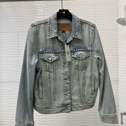 New - 7 For All Mankind - Womens Studded Jean  Jacket
