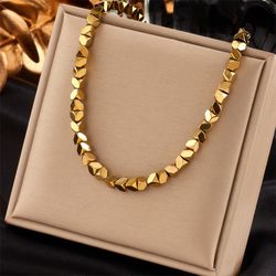 Gold-Tone Geometric Bead Chain Necklace stainless steel