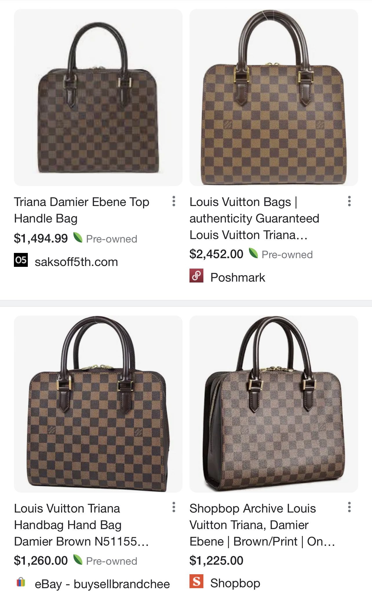 Authentic Louis Vuitton Damier Ebene Triana Leather Handbag Purse