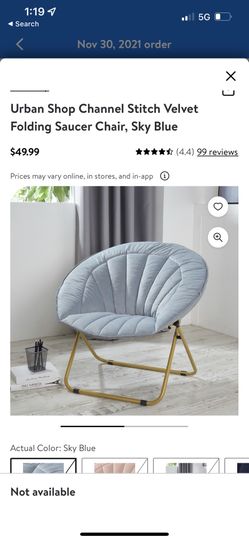 Slightly Used Velvet Folding Saucer Chair, Sky Blue