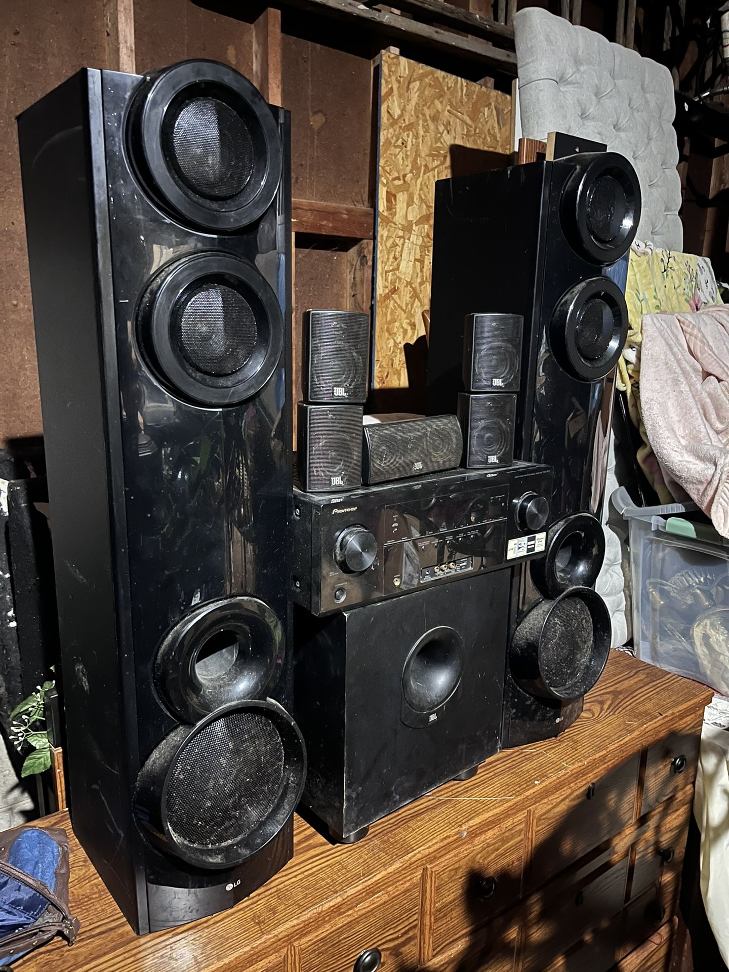 Jbl Surround Sound Speakers, 2 Lg Subwoofers With A Pioneer Receiver