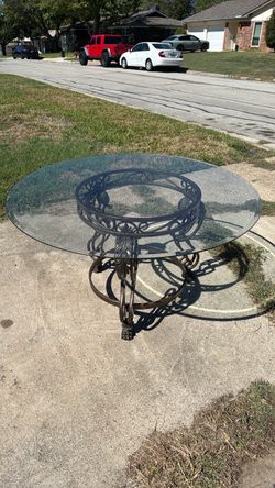 Round Glass Top Dining Table with Iron Base