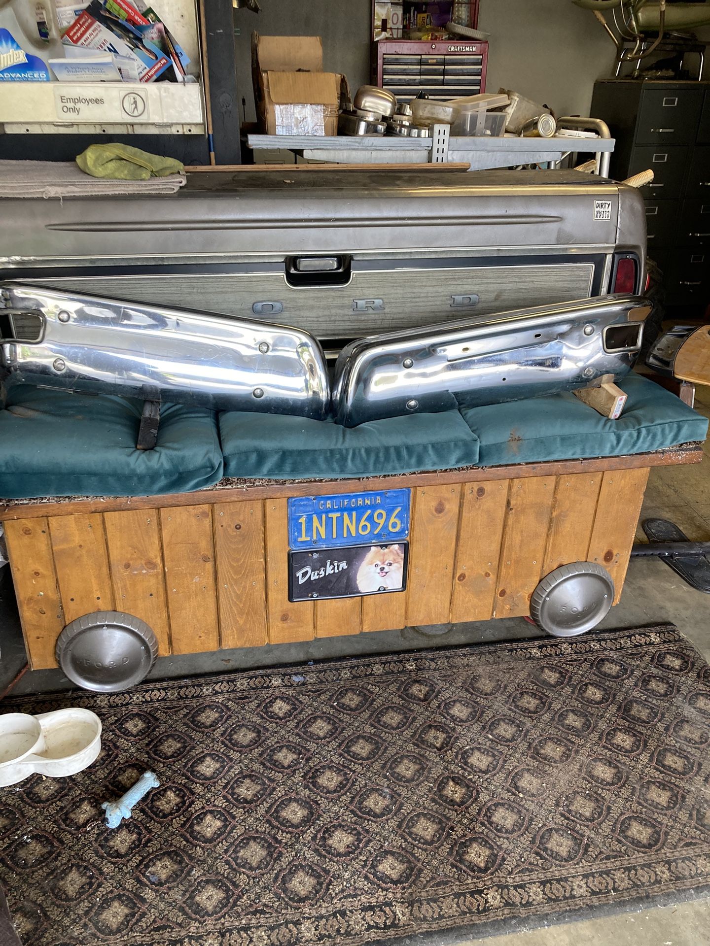 Front bumper off of a 1959 Ford Etzel with brackets.