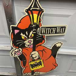 RARE Vintage 90s Black Cat Yard Decoration | Halloween Light Up Yard Stake Decor | Cord/Bulb NOT Included
