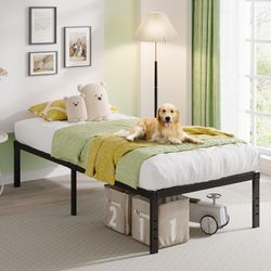 EMODA 18 Inch Twin XL Bed Frames No Box Spring Needed, Heavy Duty XL Twin Metal Platform Bed Frame with Tall Storage Space, Noise Free, Easy Assembly,