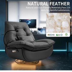 Mecedora eléctrica de gran tamaño reclinable giratorio con ancho de asiento de 43.7 pulgadas, silla reclinable eléctrica con puertos USB y control de 