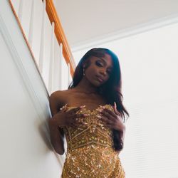  Luandabunjaku Gold Hand beaded Prom Gown
