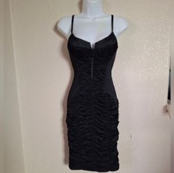 bebe xs sexy  goth grunge Y2K Black Ruched Bodycon Midi Dress