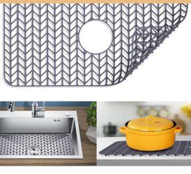 26 in. L x 14 in. W Silicone Kitchen Sink Mat Grid Center Drain Heat Resistant Non-Slip Gray Sink Protector