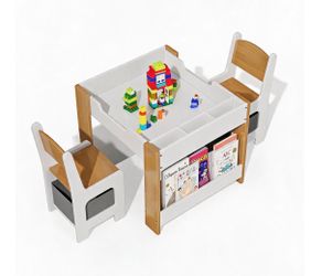 Kids table and chair set with bookshelf