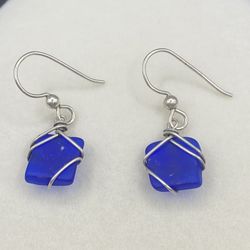 Sterling Sea Glass Wrapped Earrings 