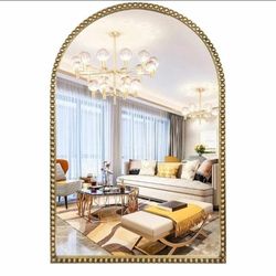 0926: Brand New in box- Arched Wall Mirror for Bathroom, 20"x30" Metal Beaded Frame Decorative Accent Mirror, Large Modern Distressed Hanging Wall Dec
