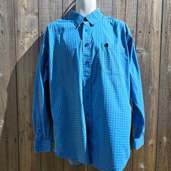 Cinch Shirt Mens Large Blue Pattern Button Down Long Sleeve Stretch Western