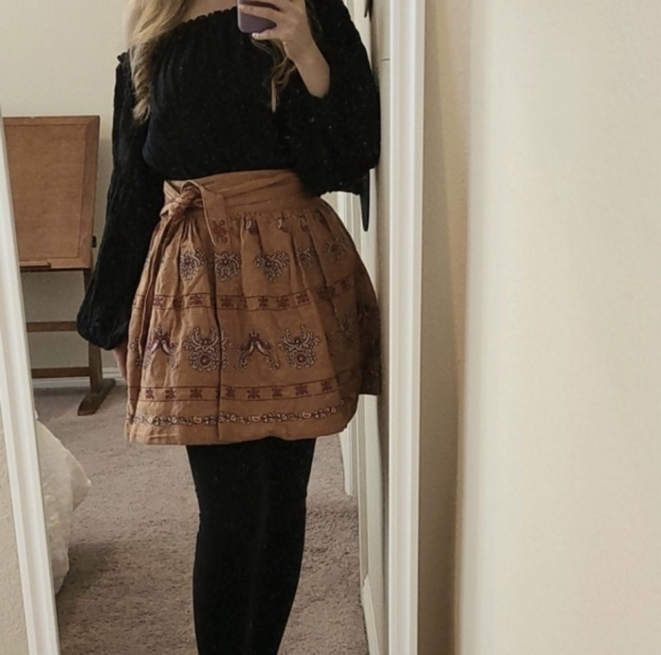 Anthropologie Meghan Embroidered High Waisted Mini Skirt
