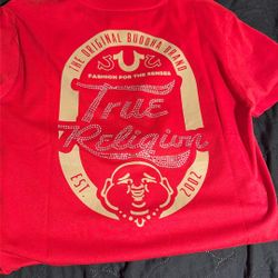 Red With White Rhinestones True Religion Logo Tee 