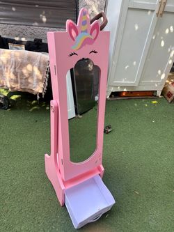 Kids Unicorn Standing Mirror with Storage