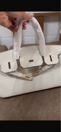 White Leather Handbag with Gold Hardware