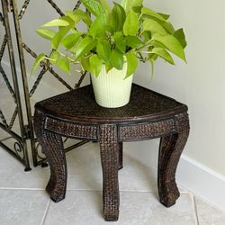 14”H Rattan and Wood Footed Display Plant Stand 