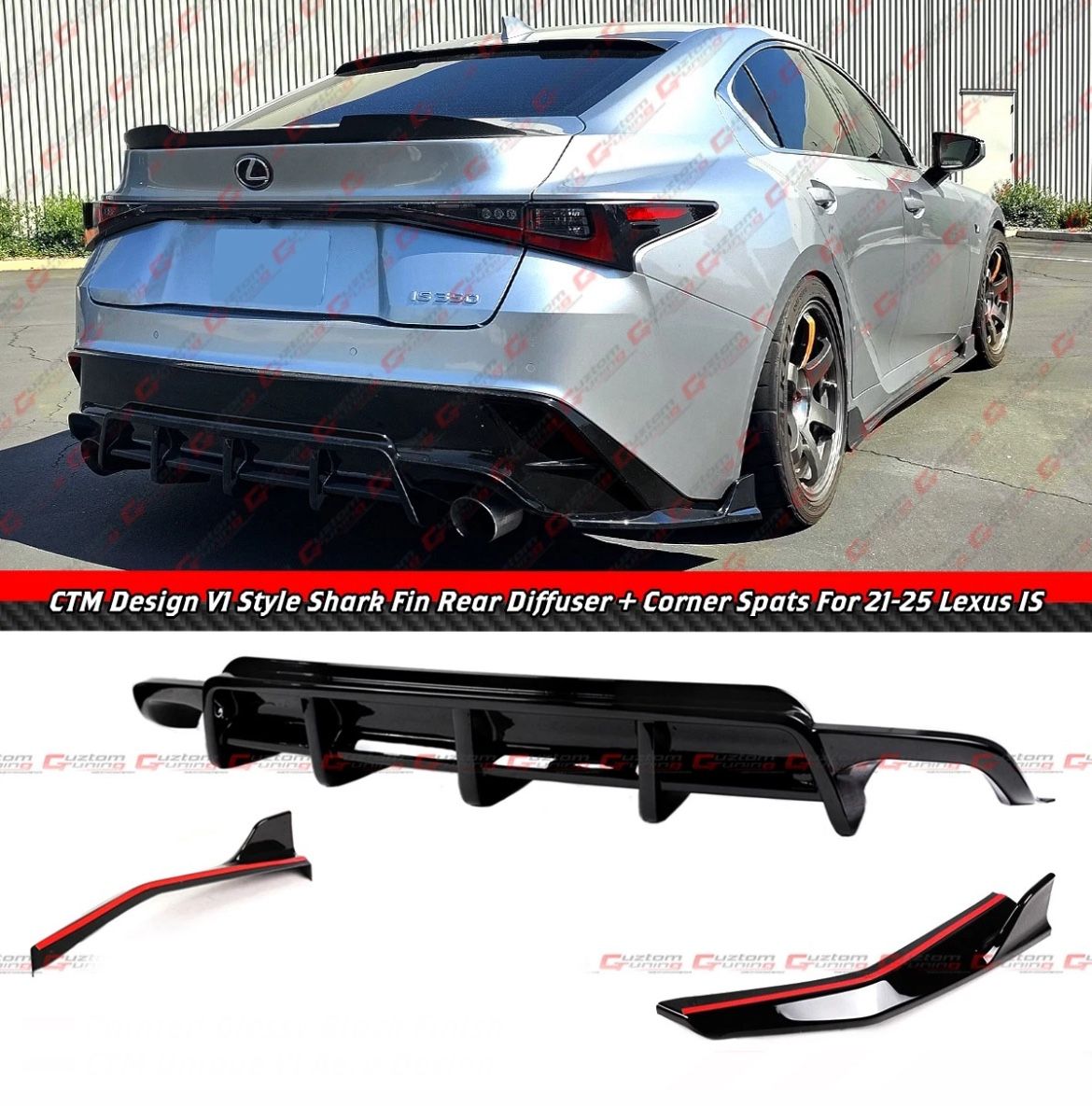 21-25 Lexus IS300 Gloss Black Rear Diffuser + Side Spats