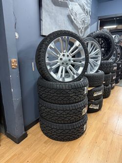 24 24” 24s 24 inch Silver Machine Rep Wheels Rims and Tires Atturo Ats 305/35r24