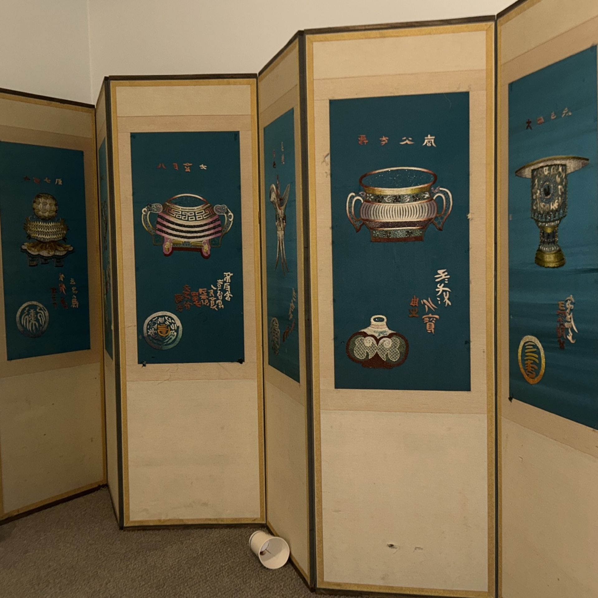 Six Panel Asian Possible Chinese Or Korean Antique Silk Screen