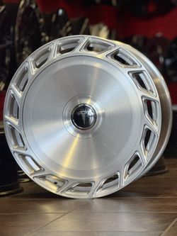 24” Silver Brushed Wheels 35” MT Tires Tesla Cybertruck Escalade Silverado 