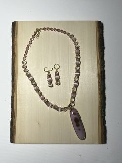 Pink Cat Eye necklace And Earrings