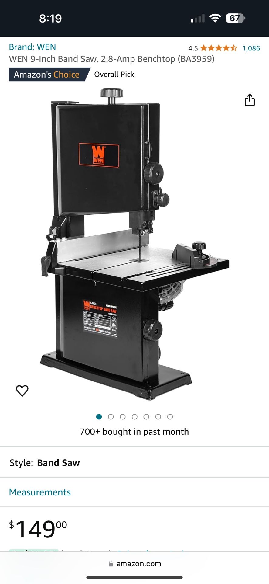 Wen 9 inch band saw 2.8 amp benchtop