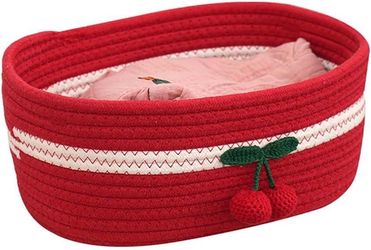 🍒Rectangle Storage Basket Cotton Rope Woven Baskets for Organizing,Cute Cherry Basket for Kids, Baby Nursery,Cat Dog Toy Baskets,Organizer Bins for S