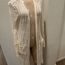 Women’s Large Crochet Long Sleeve Lightweight Kimono Cardigan 