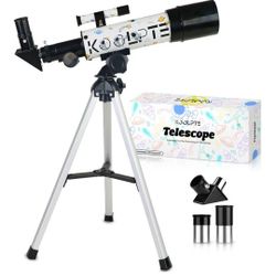 Telescope for Astronomy Beginners – 50mm Aperture Portable Refractor Telescope with Adjustable Tripod, 2 Interchangeable Eyepieces,Easy Set Up & Light
