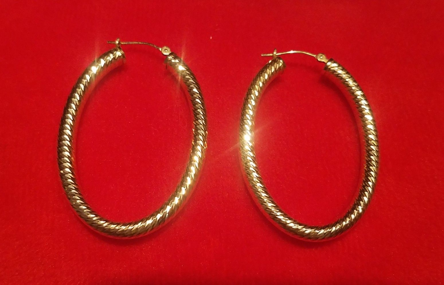 14k Gold Rose Color Diamond Cut Hoop Oval Earrings 2.65 Grams New 1 3/4"