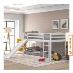 White Twin over Twin Bunk Bed with Convertible Slide and Ladder