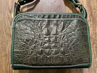 Vintage Brahmin Green Crocodile Embossed Leather Crossbody Bag