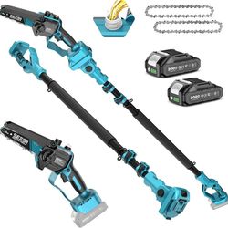 SEESII 2-in-1 Electric Pole Saws for Tree Trimming, 6 Inch Mini Chainsaw Cordless with Extension Pole, Battery Powered Pole Chain Saw, Tree Trimmer Li