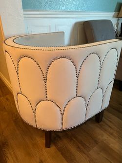 Cream Barrel Chair with Nailhead Detail