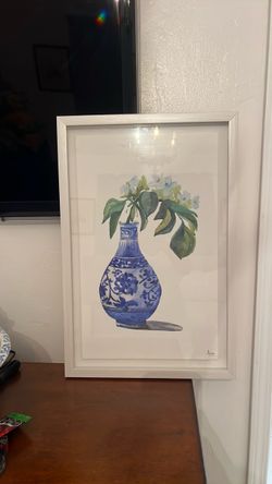 Framed Watercolor Blue and White Vase Print